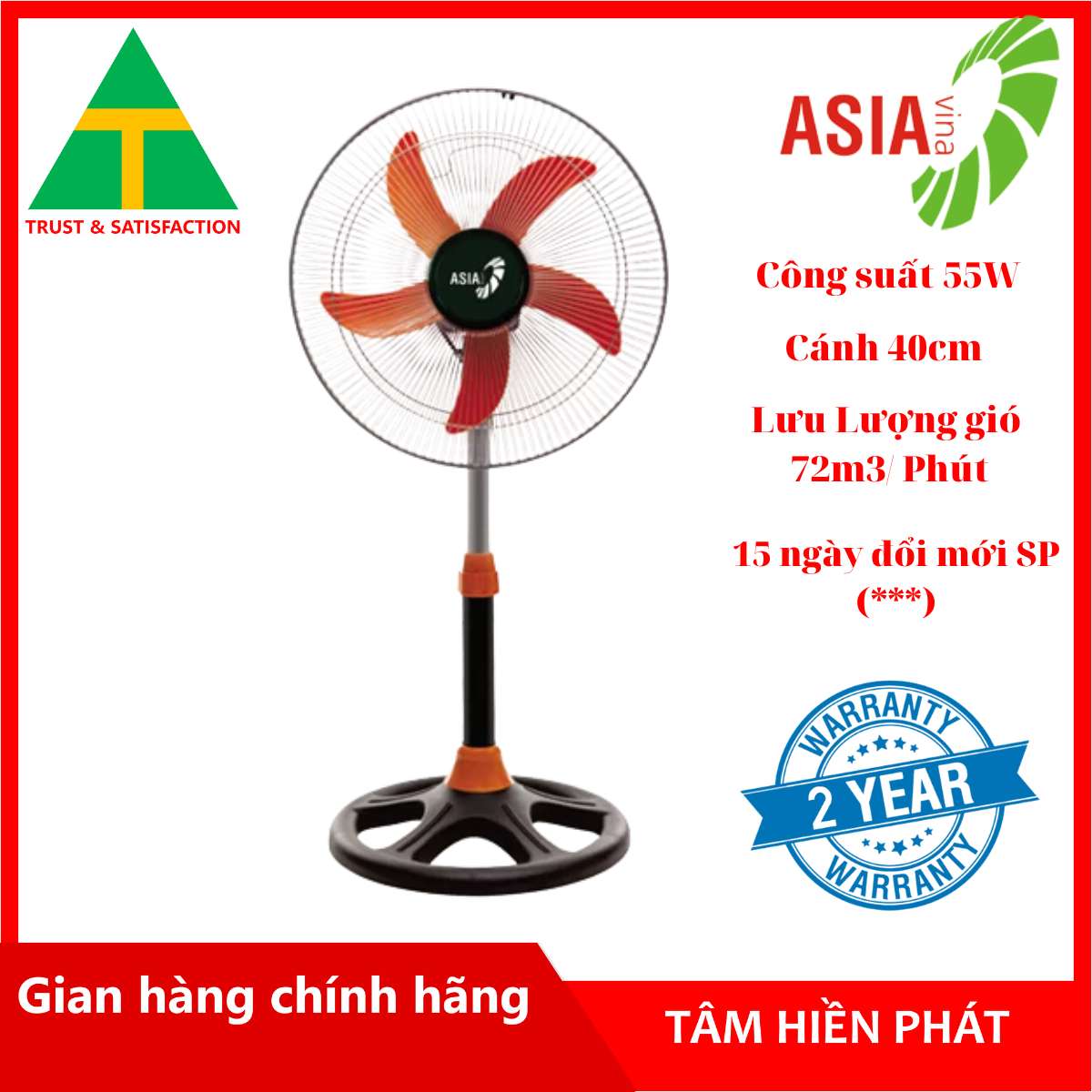 Quạt lửng Asia VY538890 cánh 40cm - Hàng chính hãng - Bảo hành 2 năm Toàn Quốc