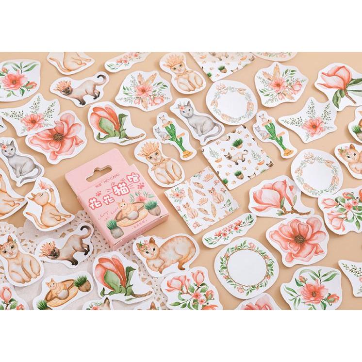 Bộ 45 Sticker Mèo Và Hoa E117
