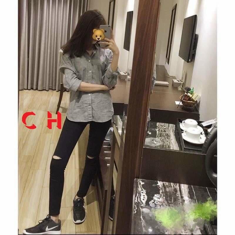 Quần jeans nữ, quần kaki nữ rách gối 1 vạch cá tính