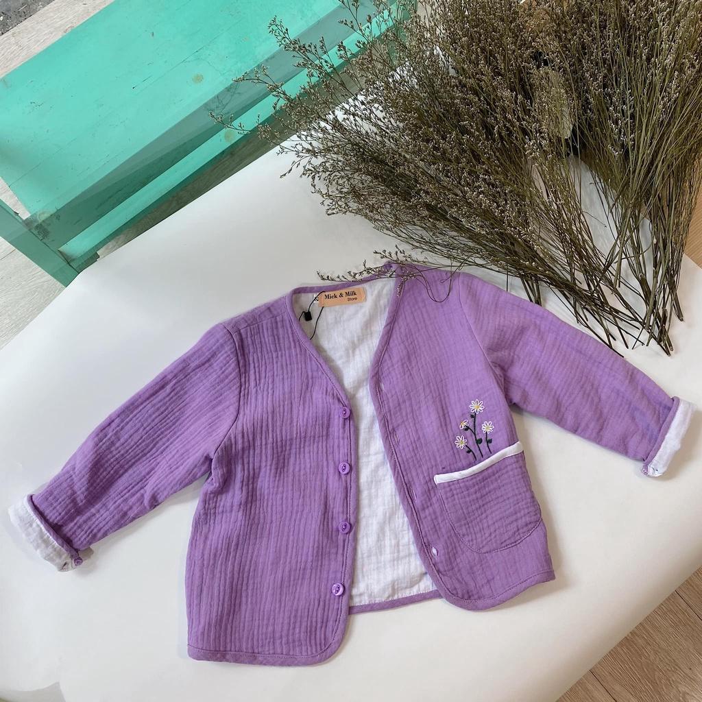 Áo Khoác Cardigan Thời Trang Cho Bé Gái Mick and Milk 1,2,3,4,5,6 tuổi, Áo Khoác Chất Xô Muslin Giữ Ấm Mùa Thu Đông