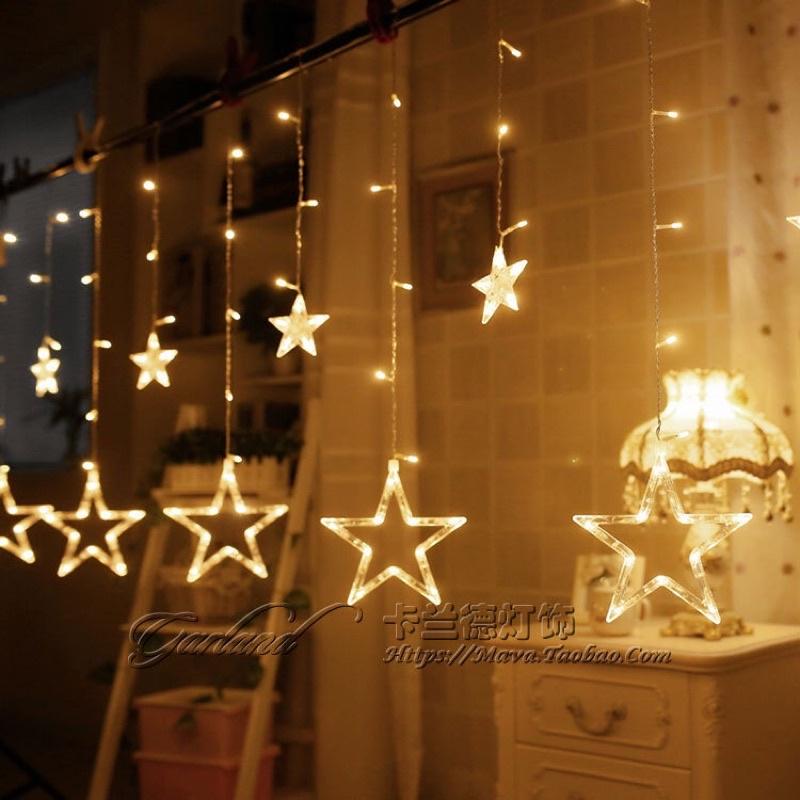 Dây đèn led hình ngôi sao trang trí lều, rèm - Dây đèn chớp trang trí quán cafe, decor phòng khách phòng ngủ Noel Tết.