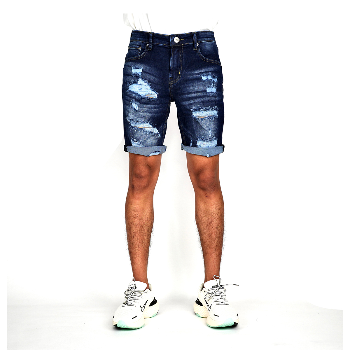 Quần Short Jeans Nam Rách Cao Cấp HUNTER X-RAYS Form Slim Thun Màu Xanh Đậm S78