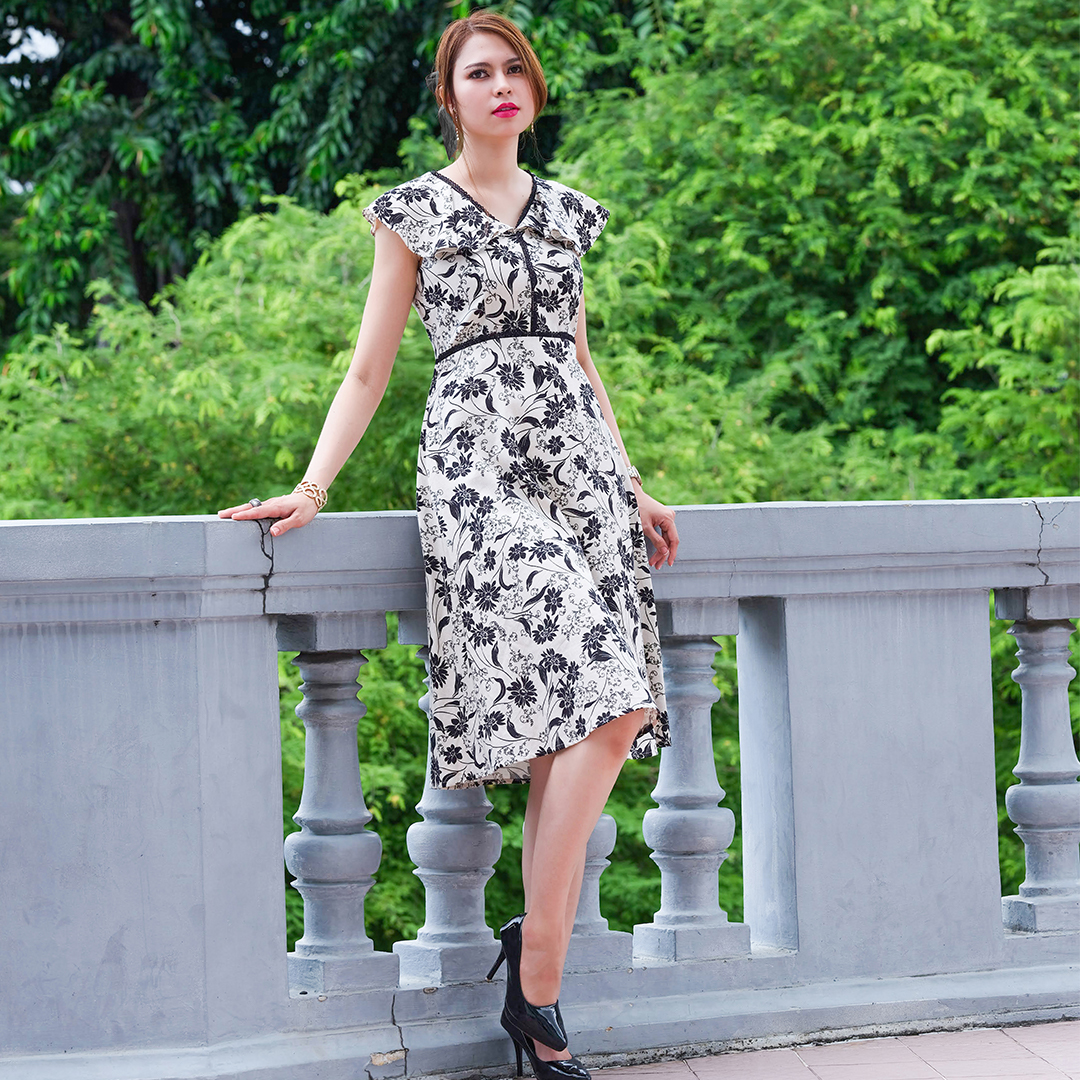 Đầm Linen Đầm Chữ A Đầm Kiểu Cao Cấp Hoa Thời trang thiết kế Hity DRE129 (In Hoa)