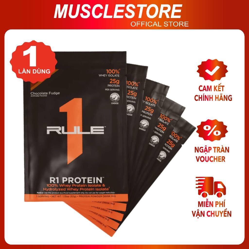 Sample Rule 1 Whey Protein Isolate và Hydrolyzed (1Liều), Hỗ Trợ Tăng Cơ, Giảm Mỡ, 25g Protein
