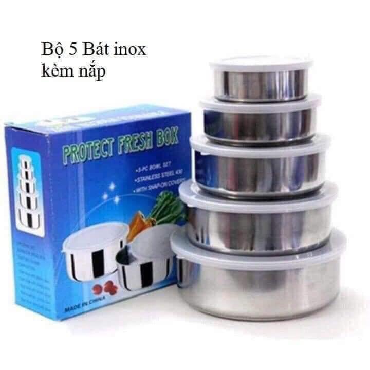 Bộ 5 bát inox có nắp đạy tiện dụng