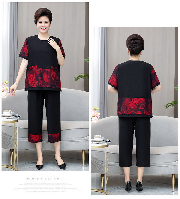 Bộ Đồ Hoa Đỏ Mùa Hè Mềm Đẹp Cỡ Lớn Cho Mẹ Béo AB09 - Hàng Quảng Châu Cao Cấp