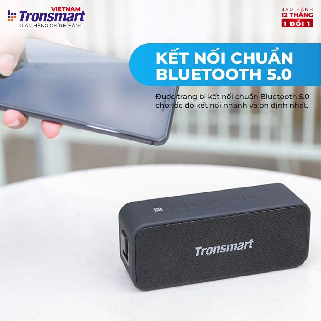 Loa Bluetooth Tronsmart Element T2 Plus 20W, BT 5.0, Chống nước IPX7, Âm thanh vòm 360 - Hàng Chính Hãng