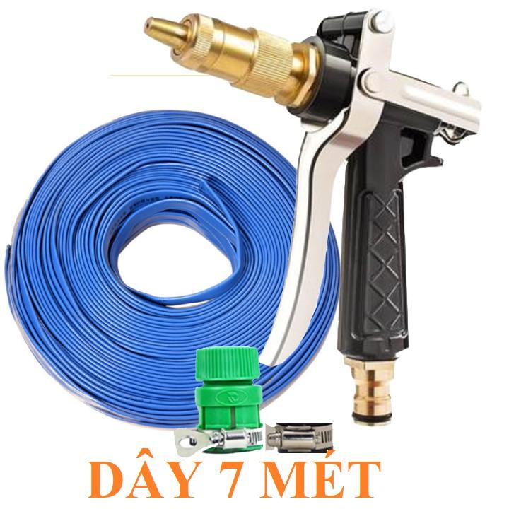 Bộ dây vòi xịt bơm nước tưới rửa , tăng áp 3 lần,loại 7m,10m 206236 đầu đồng,đai,nối nhựa v + khăn phượt