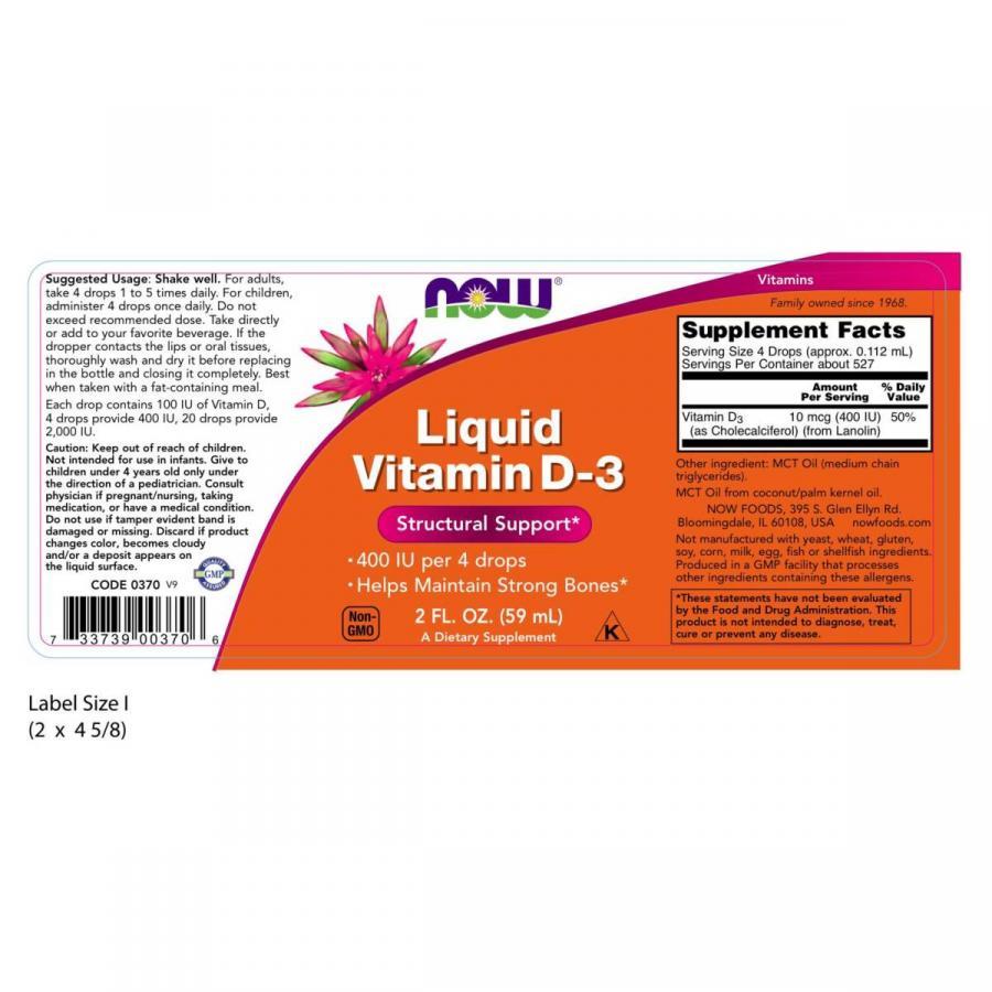 Thực Phẩm Chức Năng Vitamin Liquid D3 NOW Foods USA - Chống còi xương, tăng hấp thu calci và duy trì xương chắc khỏe