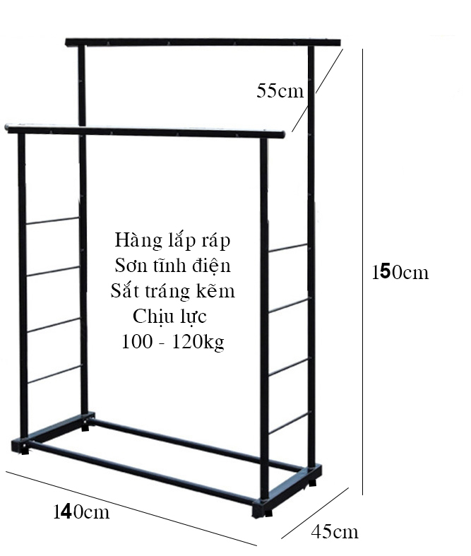 Giá/ sào phơi đồ có thanh chắn bên hông - Chịu lực 150kg - Giá tại xưởng