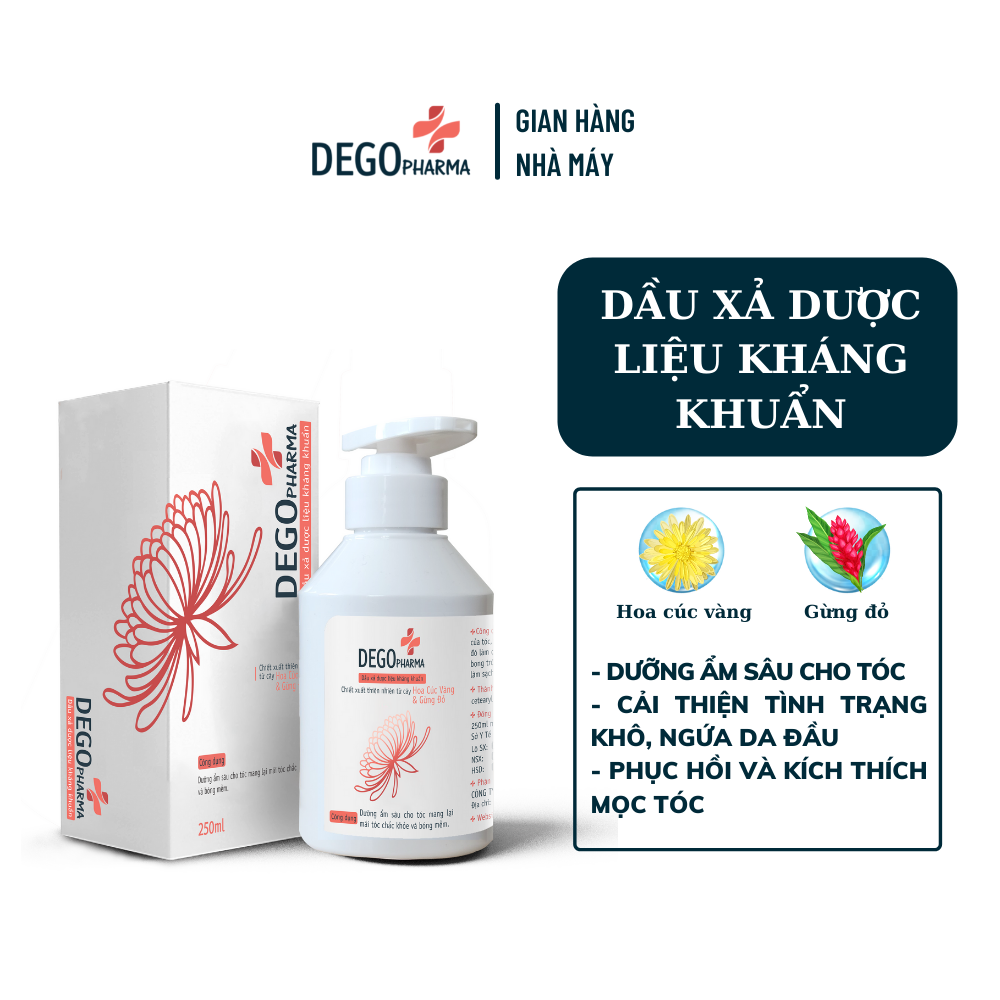 Combo Dầu Gội Xả Gừng Đỏ DEGO PHARMA 250ml - Giảm Rụng Tóc &amp; Giúp Tóc Suôn Mượt