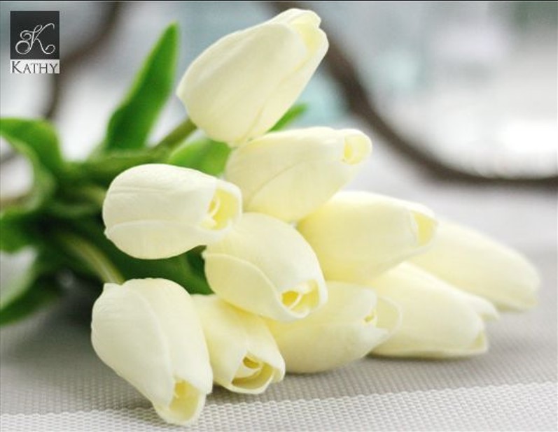 TULIP Hoa lụa trang trí màu trắng 7209T