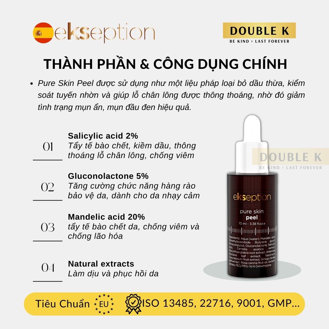 ekseption Pure Skin Peel - Giảm Mụn, Mờ Thâm Sau Mụn, Se Nhỏ Lỗ Chân Lông, Mịn Màng Làn Da - Double K