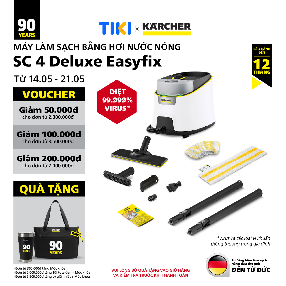 [Mới 2025] Máy làm sạch bằng hơi nước SC 4 Deluxe Easyfix - Bảo hành chính hãng đến 15 tháng - Hàng Chính Hãng