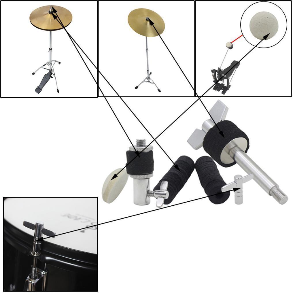 Drum Kit Parts Hi-hat Stand Screw+Drum Key+Cymbal Clutch+Pedal Beater Hammer Head+Cymbal Felt Pads