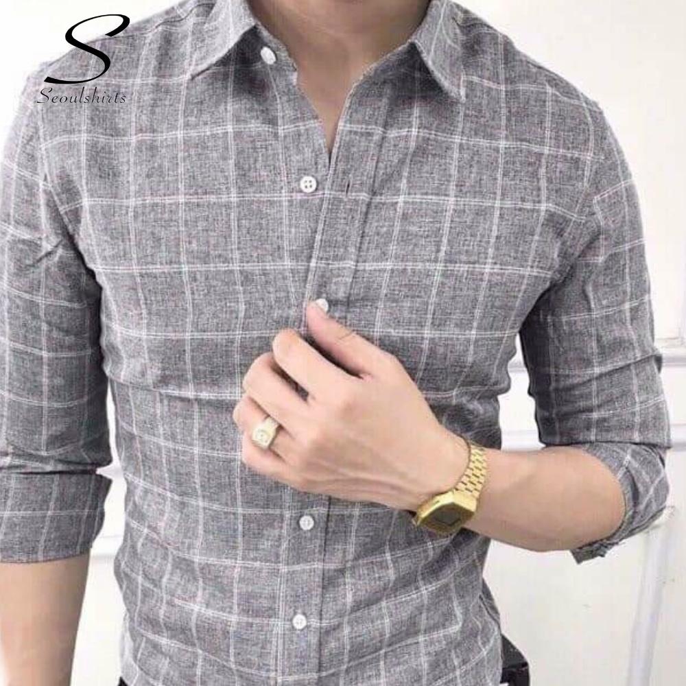 Áo Sơ Mi Đũi Nam SEOUL SHIRT Dài Tay họa tiết caro CHẤT ĐÙI HÀN CAO CẤP - SU 256