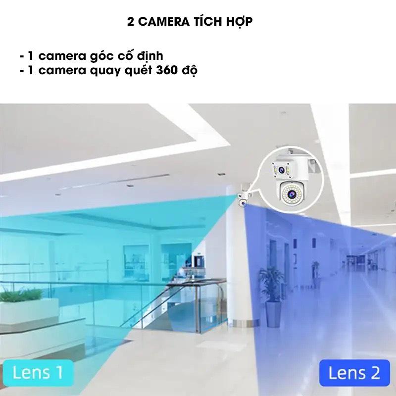 Camera Ngoài trời Có đèn báo PTZ YooSee 6.0Mpx 1 mắt cố định và 1 mắt quay 360 độ - Góc Rộng - Siêu Nét có Tiếng Việt - Hàng chính hãng