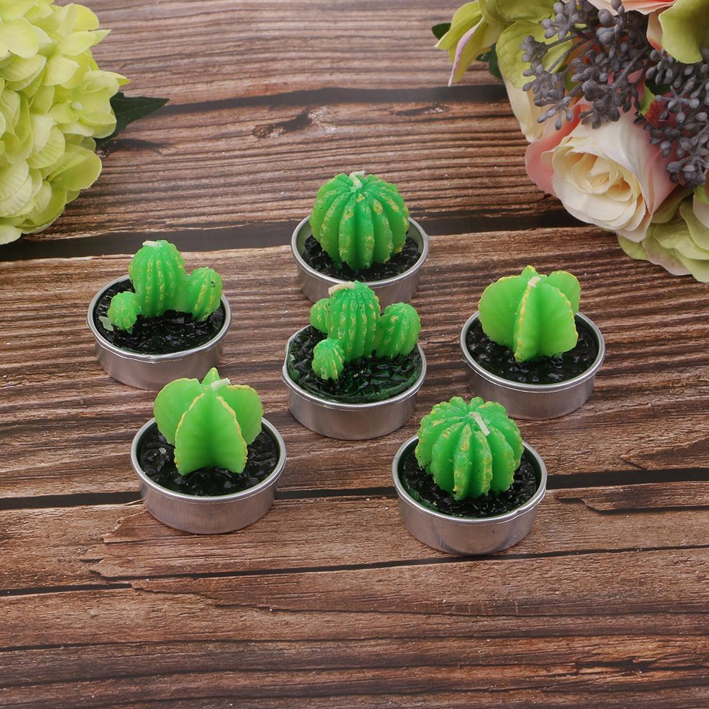 6 Pieces Quality Cactus Tealight Candles Tea Light Candle Holder Unscented Paraffin Wax Candles Vivid Plant Decoration Candles
