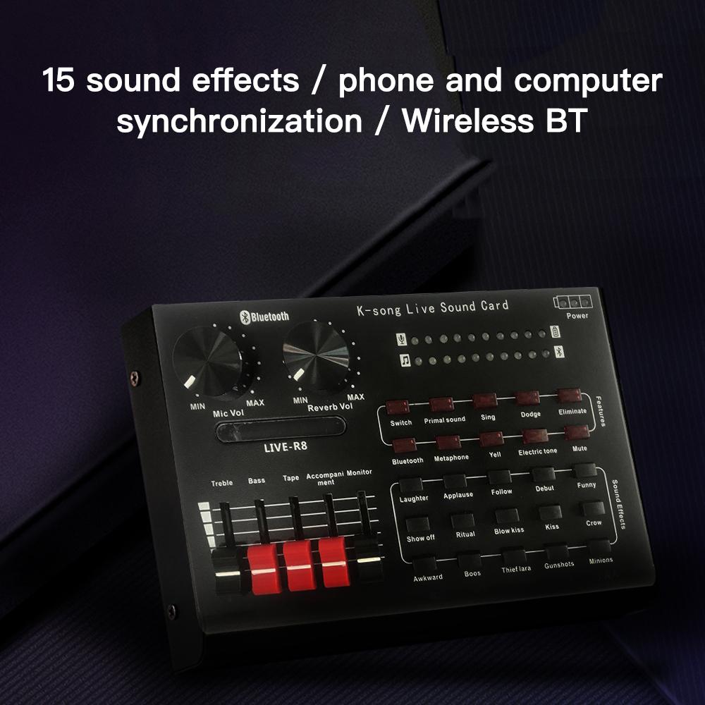 R8 Live Sound Card + Milk Bottle Microphone Pink + Earphones + Shock Mount + Microphone Tripod Stand + 6Inch Filling