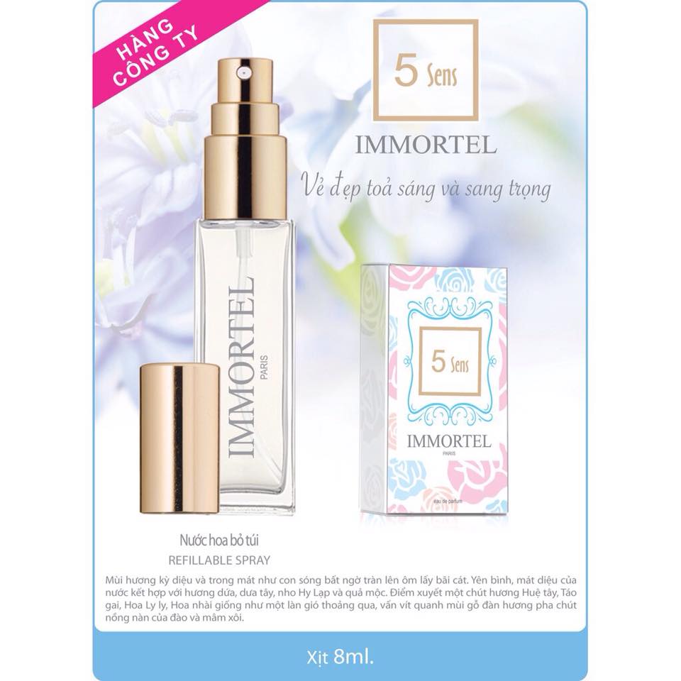 Nước Hoa Nữ Immortel Paris 5 Sens Eau De Parfum .Dung Tích 8ml- Phong cách quyến rũ, cuốn hút, gợi cảm - 0603A