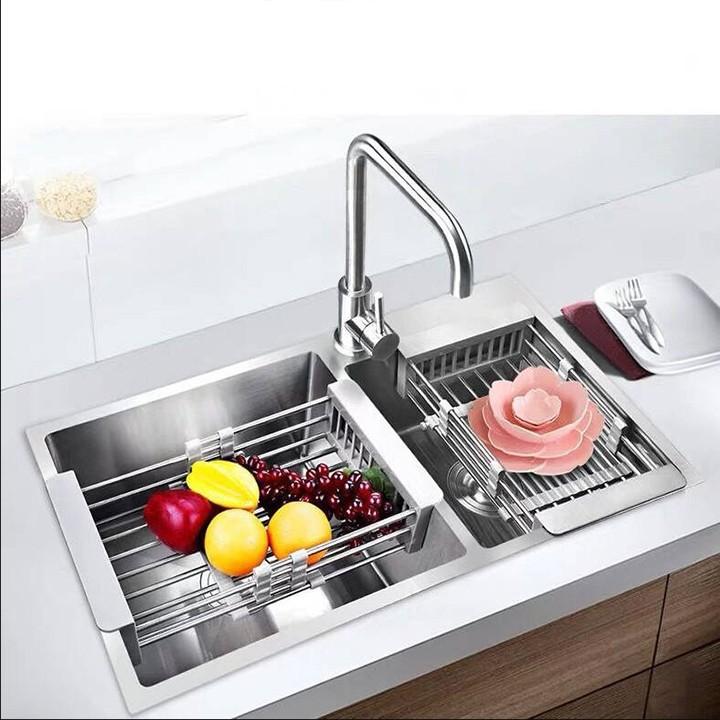 Rổ inox rút gọn - Khay inox để bồn rửa chén