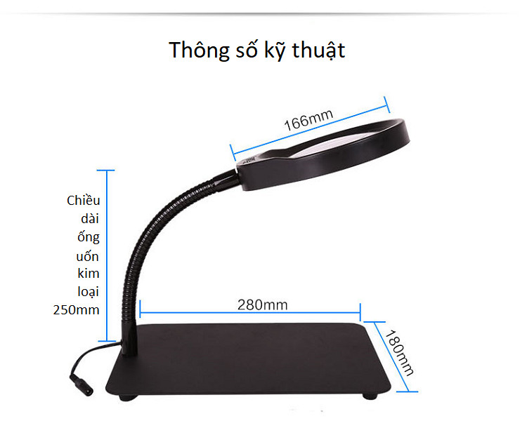 Kính lúp 10X để bàn có đèn led trợ sáng soi mẫu vật (Tặng 3 nút kẹp cao su giữ dây điện-màu ngẫu nhiên)