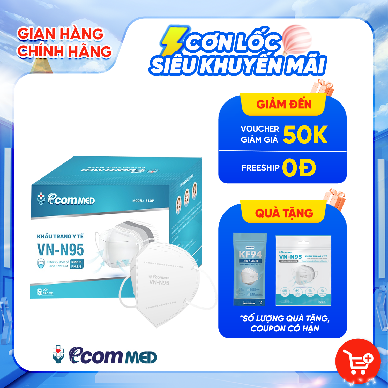 Khẩu Trang N95 EcomMed (Hộp 30 cái)