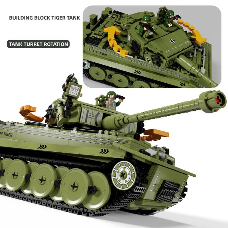 Đồ chơi Lắp ráp Xe Tăng Đức tiger I, Lewan 90047 Main battle tank, Xếp hình thông minh, Mô hình xe tăng