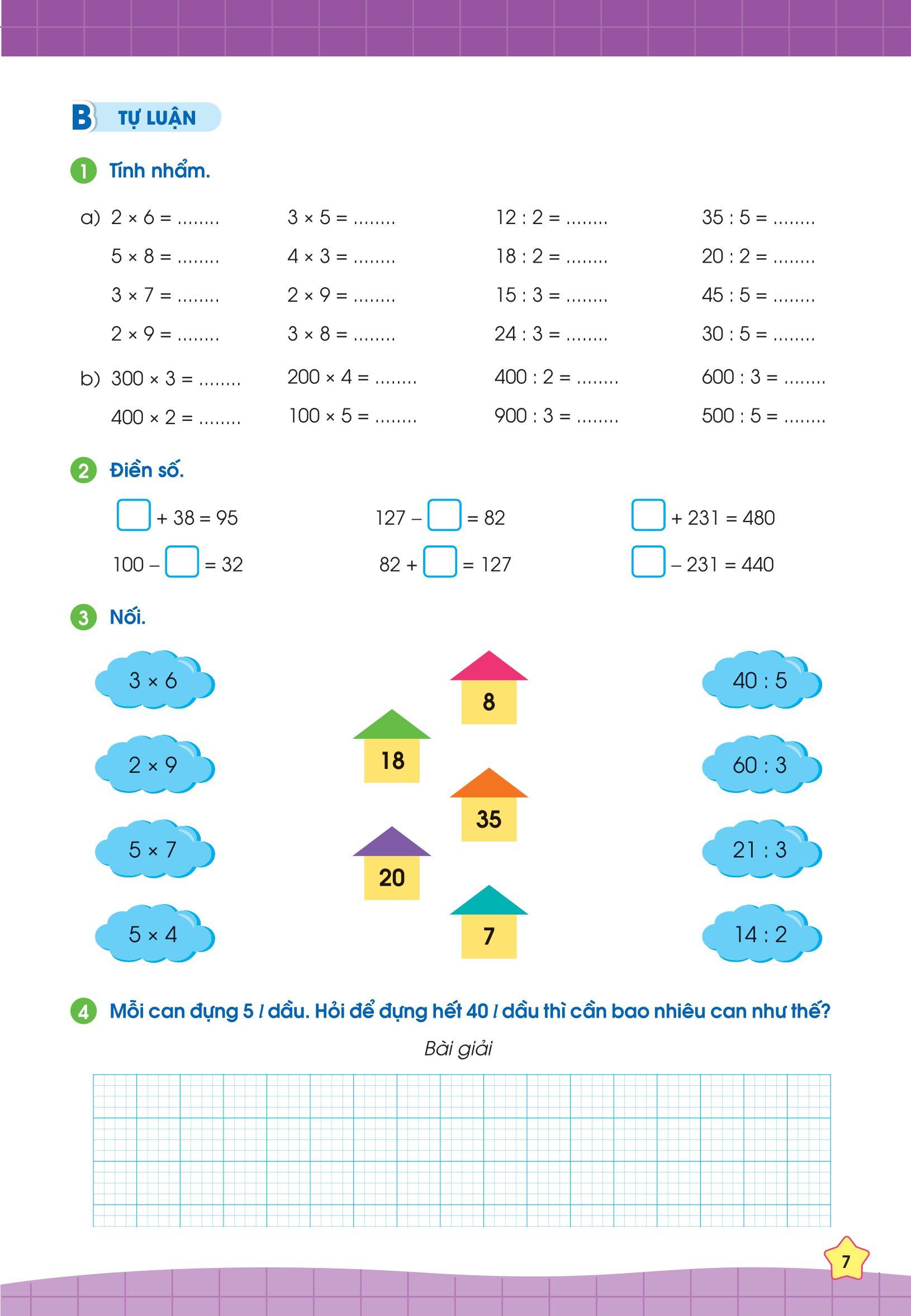 Phiếu Bài Tập Cuối Tuần Toán 3