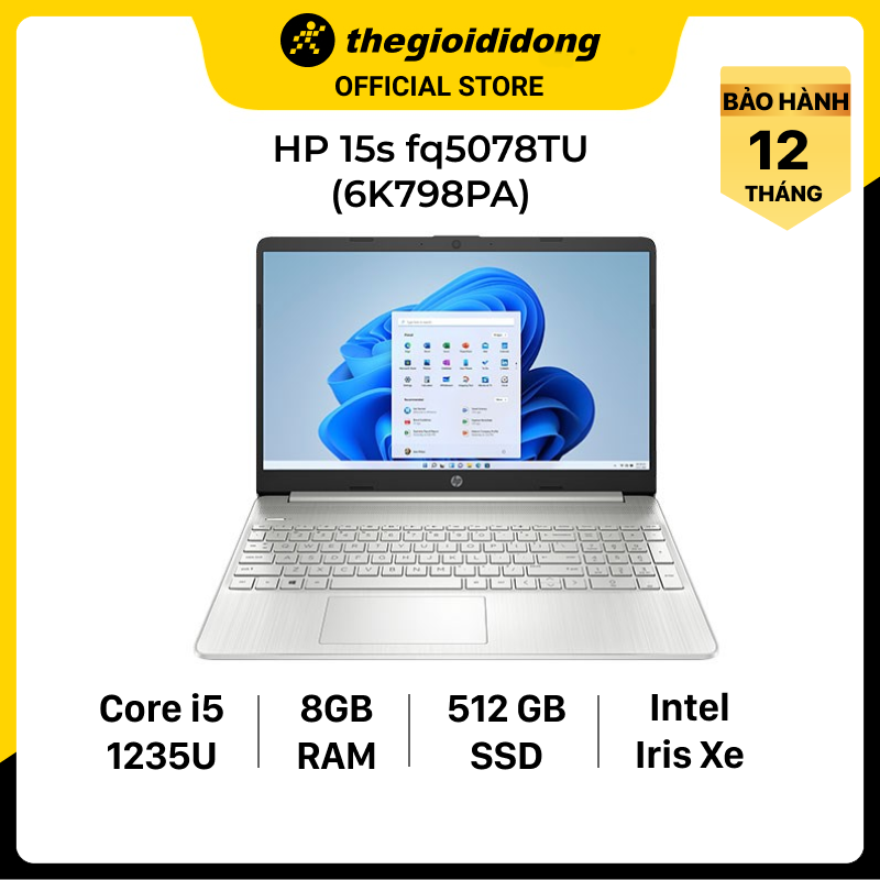 Laptop HP 15s fq5078TU i5 1235U/8GB/512GB/15.6&quot;F/Win11/(6K798PA)/Bạc - Hàng chính hãng