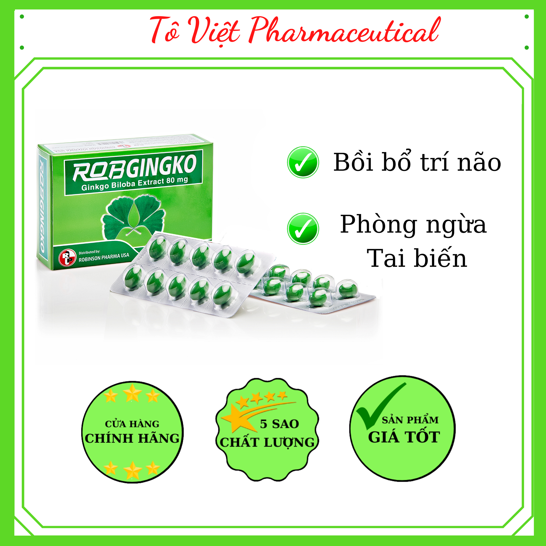 TPCN- Robinson Pharma USA- RobGingko-Viên uống hỗ trợ bổ não, tăng cường trí nhớ, phòng ngừa tai biến