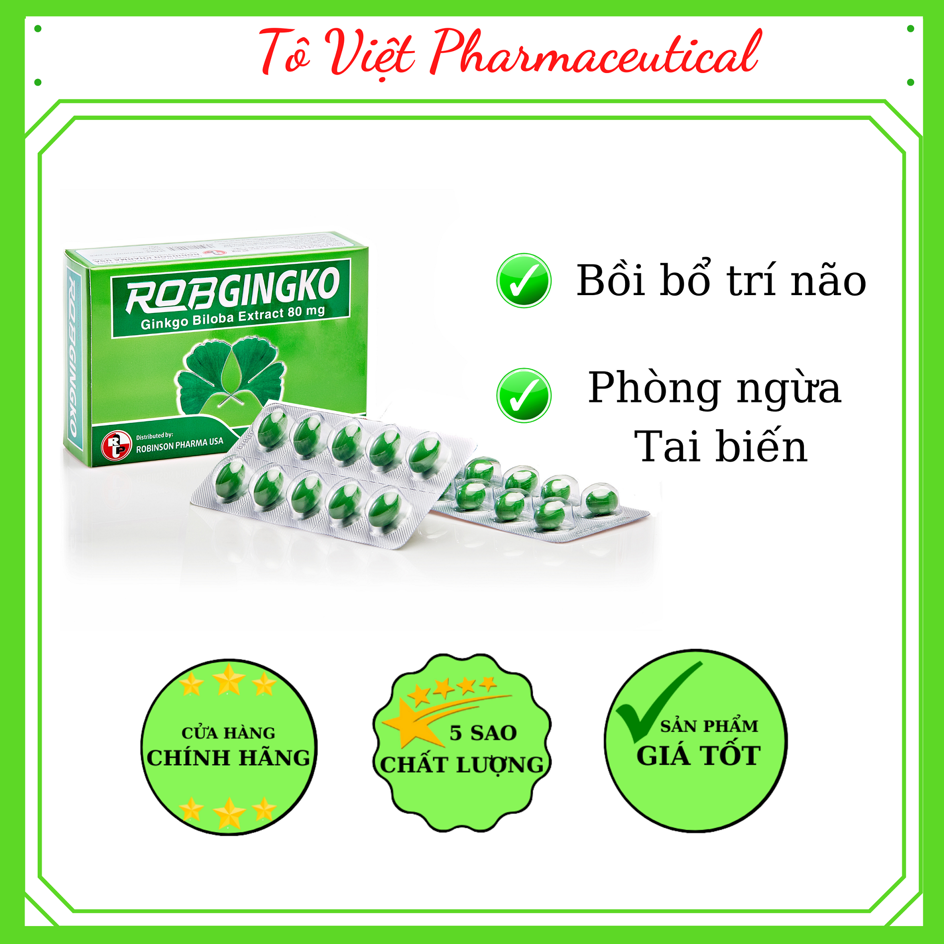 TPCN- Robinson Pharma USA- RobGingko-Viên uống hỗ trợ bổ não, tăng cường trí nhớ, phòng ngừa tai biến (30 viên)