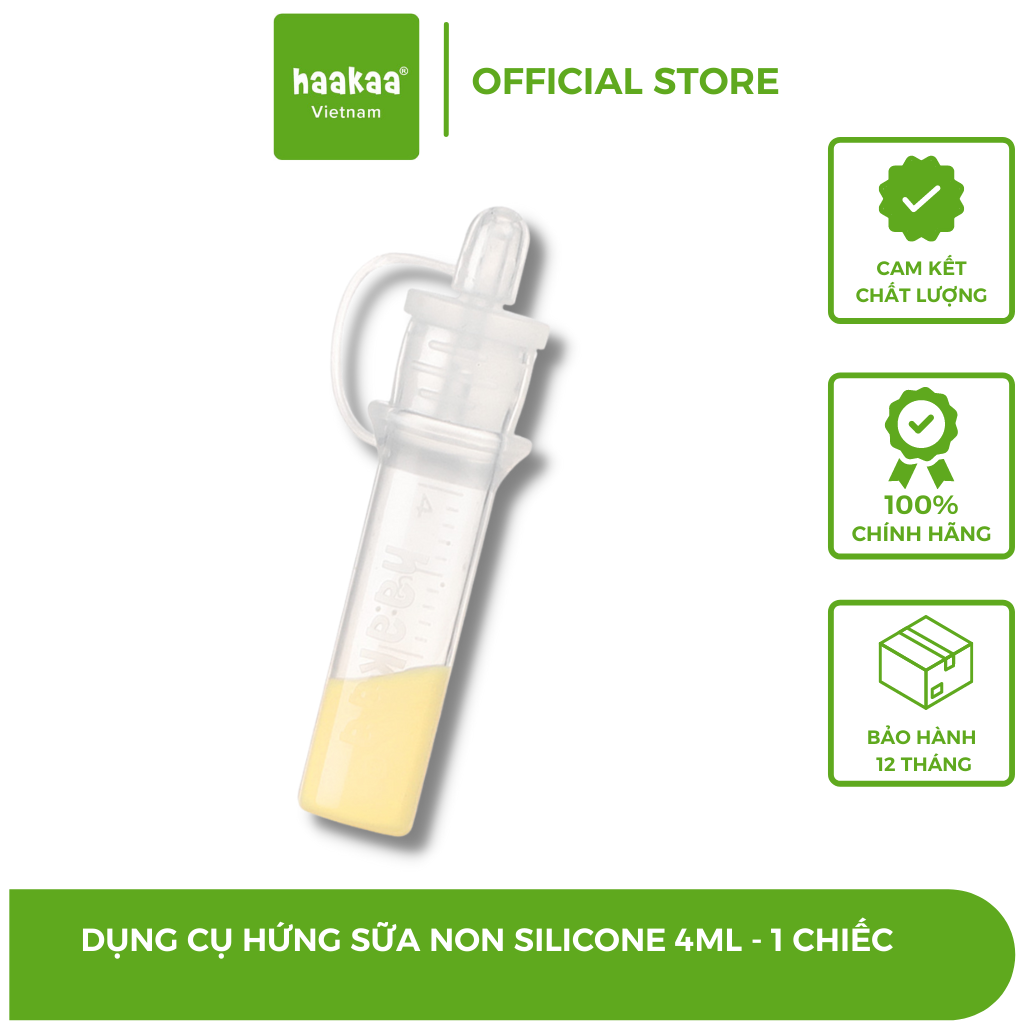 Cốc hứng sữa non Haakaa. Chất liệu silicone cao cấp. Không chứa BPA, PVC và phthalate. Dung tích 4ml