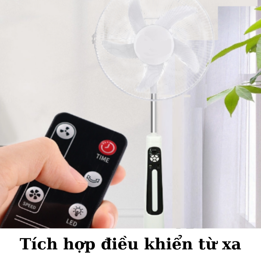 (Tặng đèn led siêu sáng) Quạt đứng Năng lượng mặt trời chất lượng cao, công suất lớn, có điều khiển từ xa và pin lithium tích điện