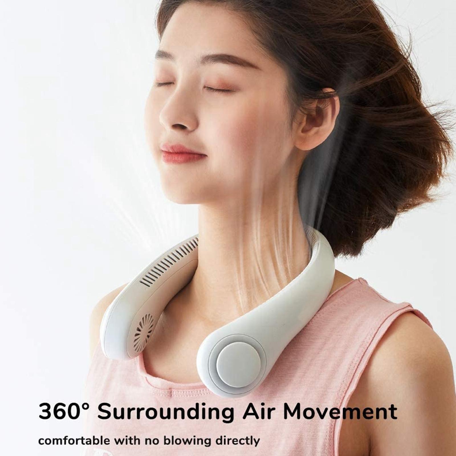 Portable Hands Free Neck Fan, 360° Lazy Neckband Fan USB Rechargeable Hanging Personal Fan 3 Wind Speeds Silent, Bladeless Necklace Fan for Home
