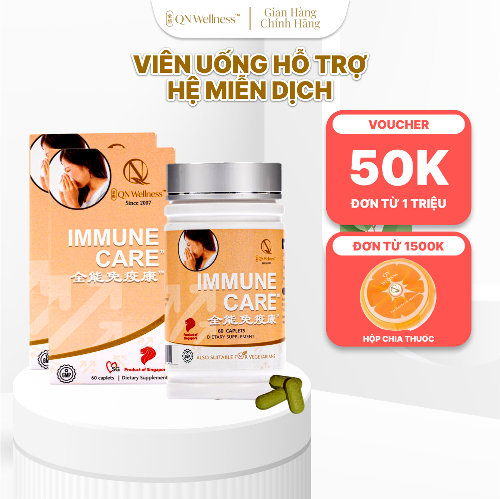 Combo Ưu Đãi Viên Uống Bổ Sung Vitamin C Immune Care QN Wellness Tăng Cường Hệ Hô Hấp, Hỗ Trợ Khả Năng Miễn Dịch & Sức Khỏe Cơ Thể - Hộp 60 Viên x 2