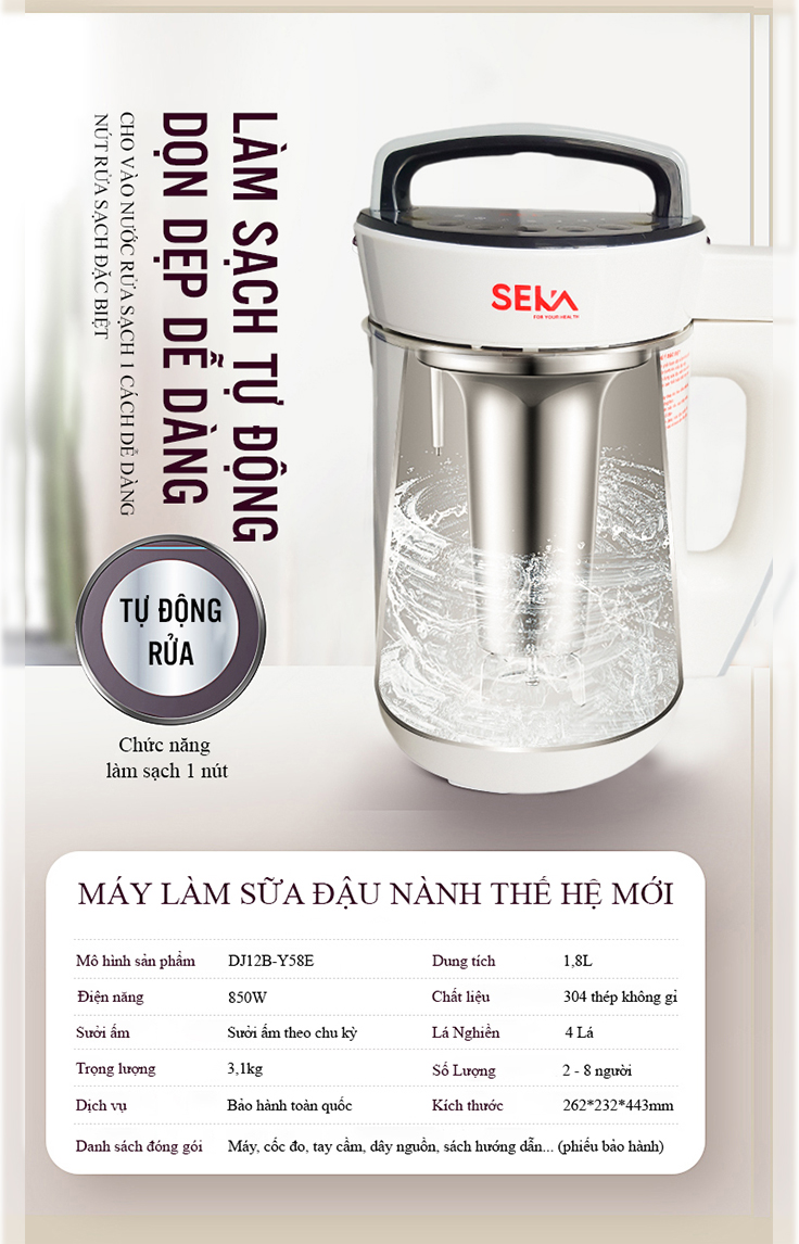 Máy Làm Sữa Hạt Đa Năng SEKA 1.8 Lít Chống Tràn - Xay Mịn - Máy Làm Sữa Đậu Nành Lõi Thép Không Gỉ 304 - Hàng chính hãng