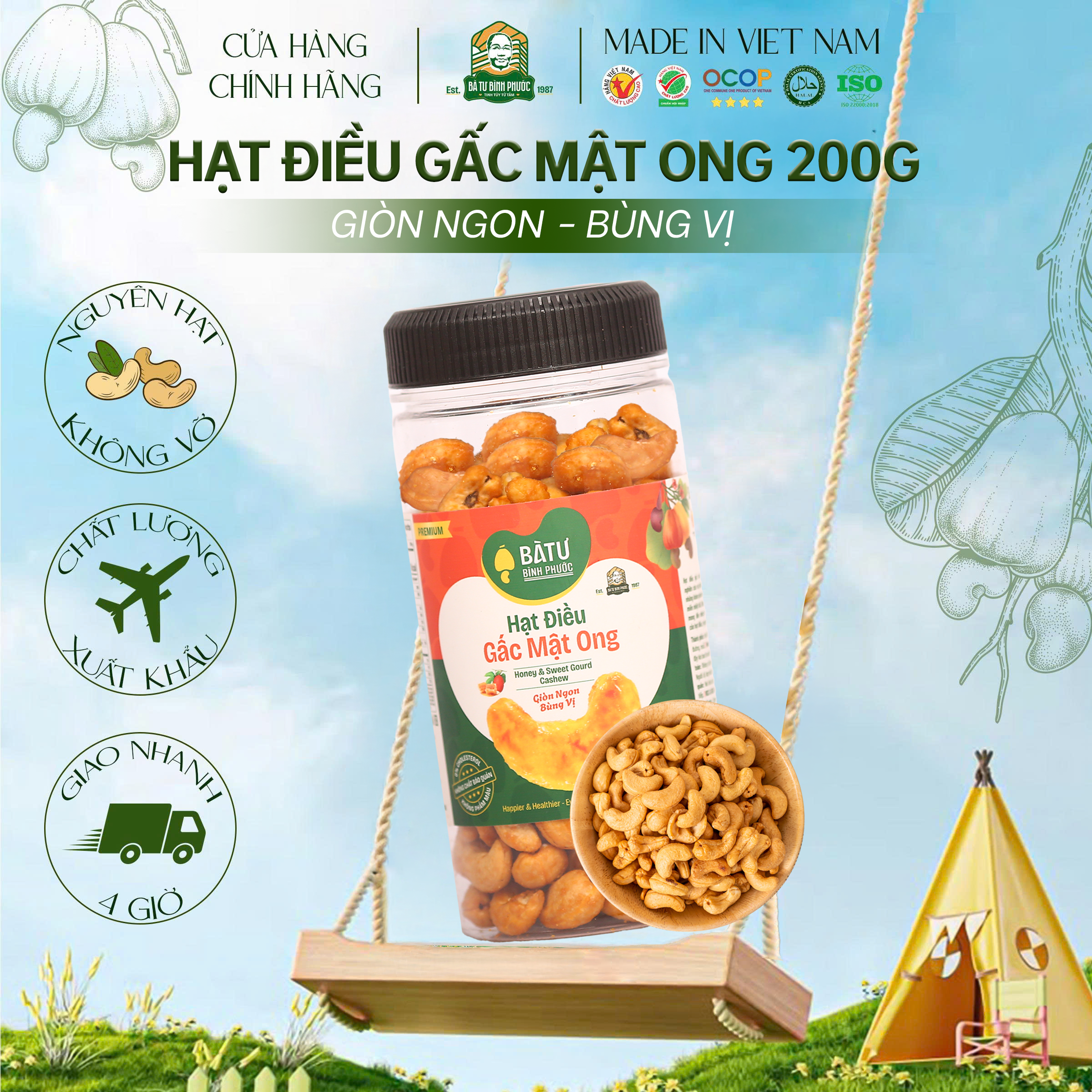 Hạt Điều Gấc Mật Ong Bình Phước 200g -  Giòn Rụm, Đậm Vị Tự Nhiên
