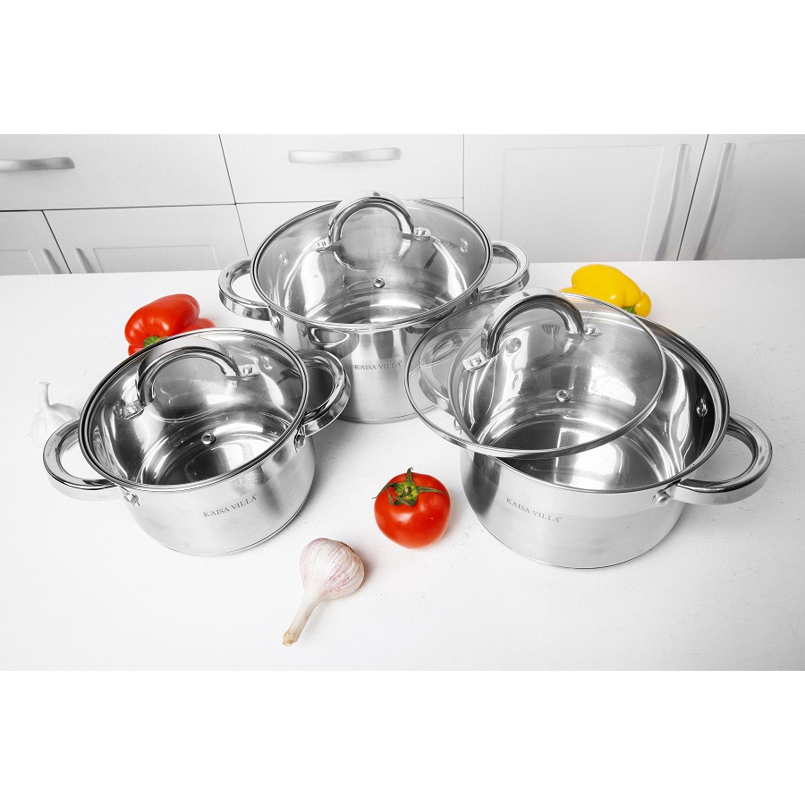 Bộ nồi Inox 3 Món 6 Chi Tiết Kaisa Villa KV-2240 Đáy 5 Lớp, Dùng Cho Mọi Loại Bếp, Hàng Nhập khẩu