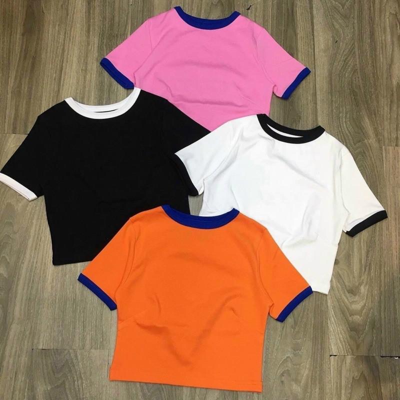 Áo croptop trơn phối viền siêu cute chất borip lụa dày mịn-N