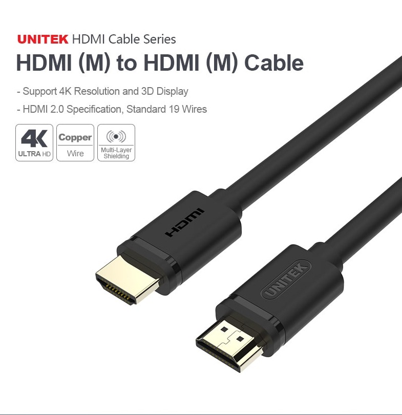 Cáp HDMI Unitek 1m Hỗ trợ 3D 4k x 2k Y-C136M - Hàng Nhập Khẩu