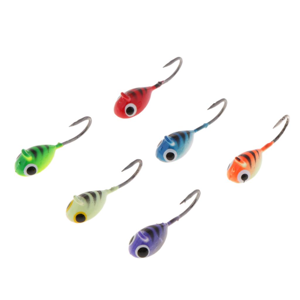 6pcs Winter Ice Artificial Fishing Lures Lead Head Crank Fishing Hook Baits