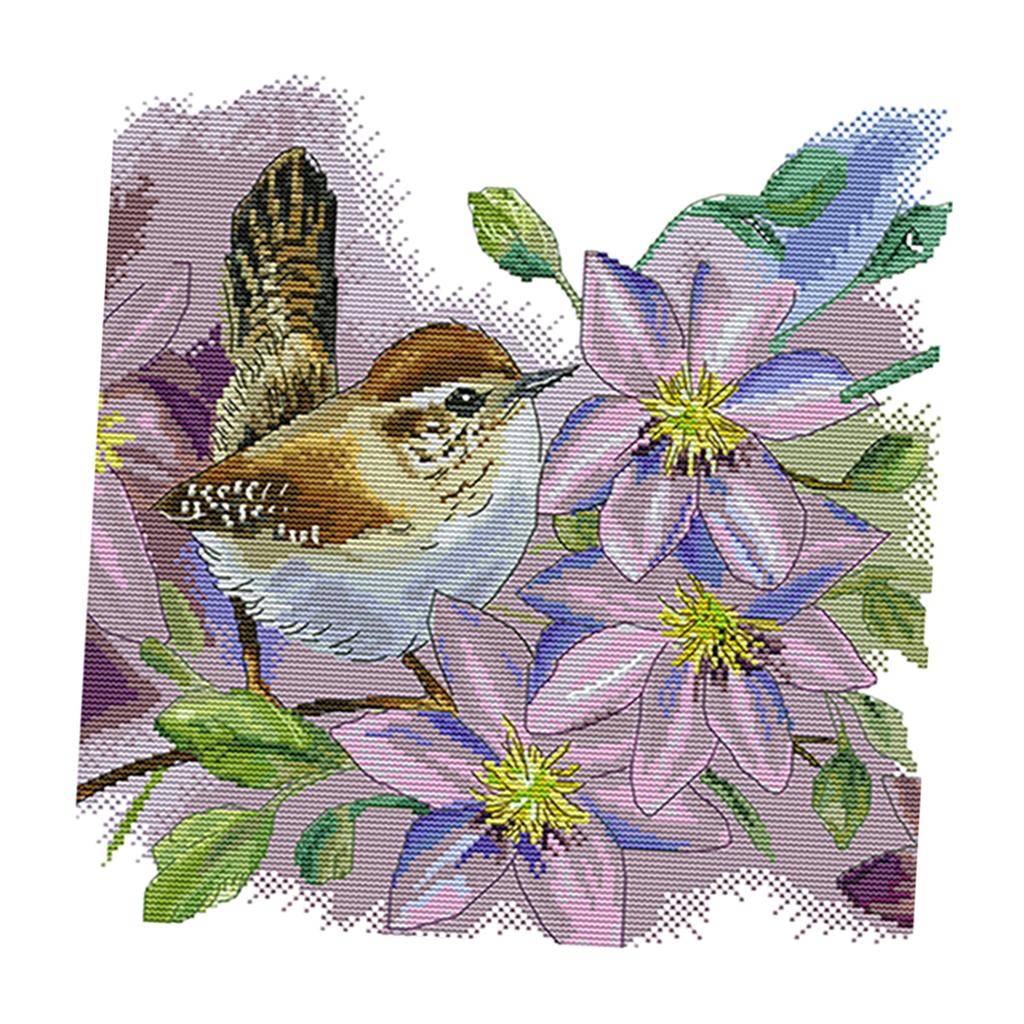 Stamped Cross Stitch Kit for Adults Printed Flower & Bird Pattern Embroidery Kit with Presorted Cotton Thread, Fabric, Needle and Instruction
