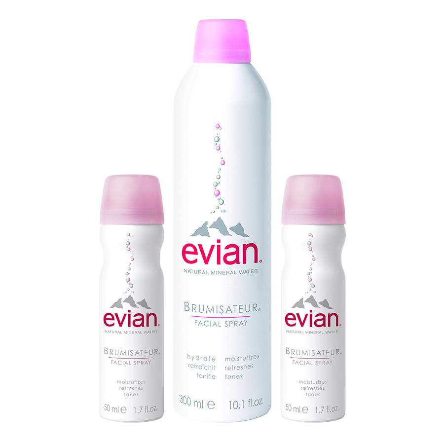 Combo 3 Chai Nước Xịt Khoáng Thiên Nhiên Evian Natural Mineral Water (1 x 300ml + 2 x 50ml)