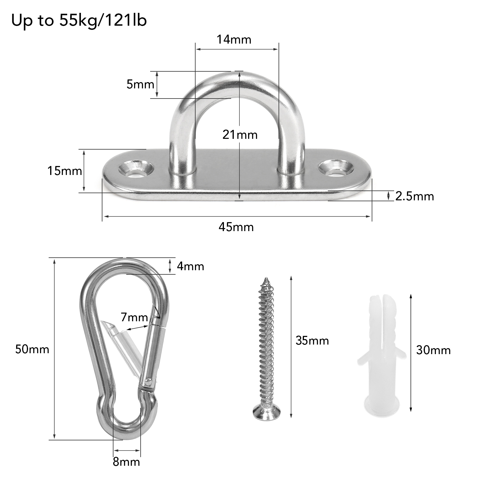 Bộ móc treo treo tường đa chức năng kèm khóa carabiners Vật liệu thép không gỉ 304 chịu lực, mạnh mẽ và bền