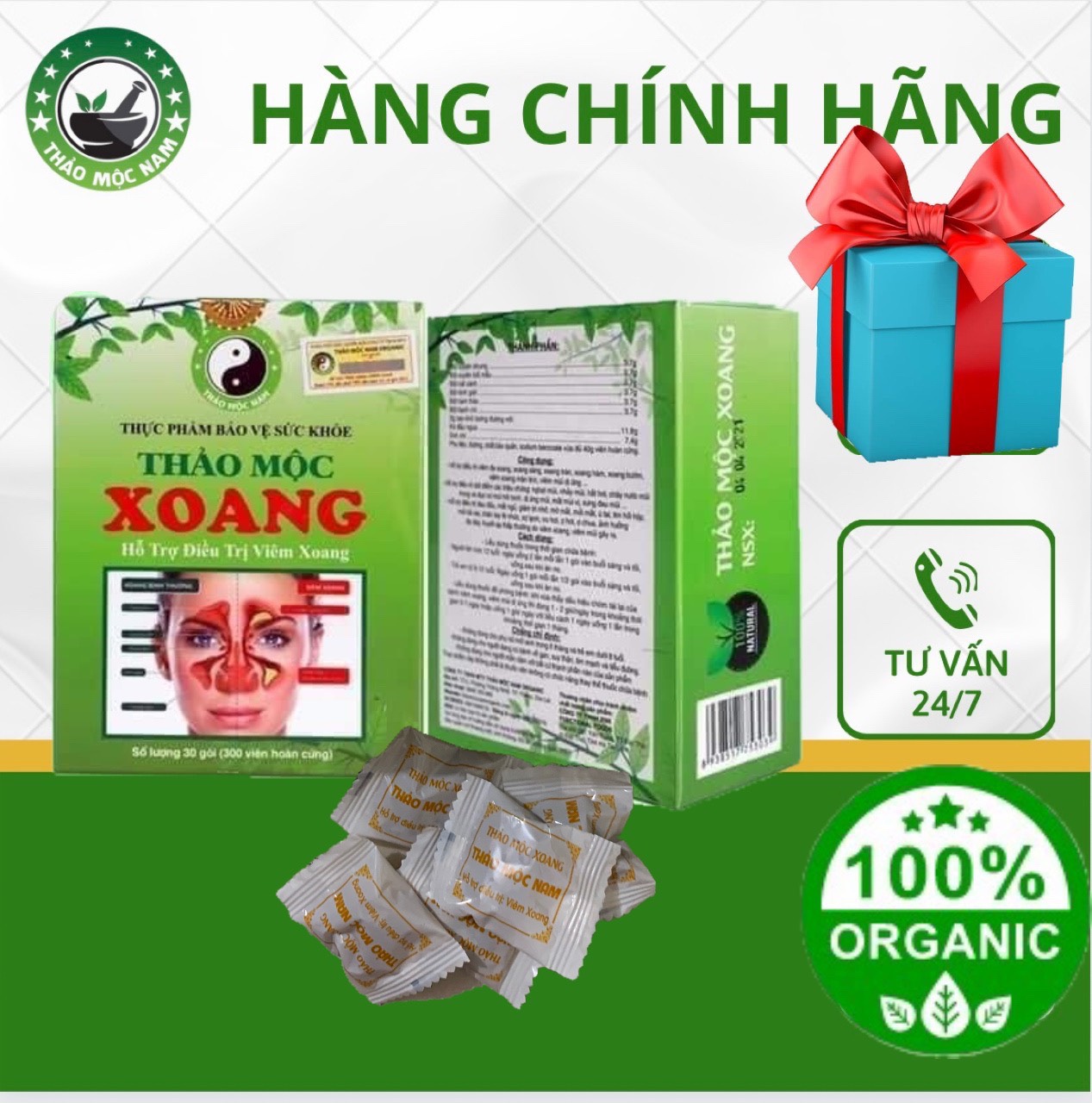 XOANG Thảo Mộc Nam.Hàng chính hãng chuyên hỗ trợ các loại viêm xoang và viêm mũi dị ứng.Hộp 30 gói.