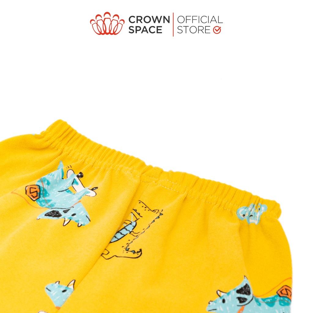 Bộ Mặc Nhà Dài Tay Bé Trai Crown Space Cao Cấp Vàng Pastel - Cotton Thoáng Mát Hình Khủng Long CKBL5911708 Size 19-27Kg