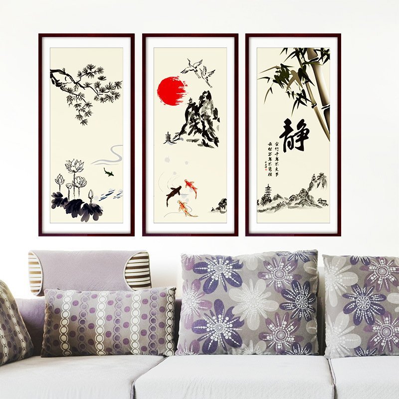 Decal dán tường tranh phong cảnh thư pháp