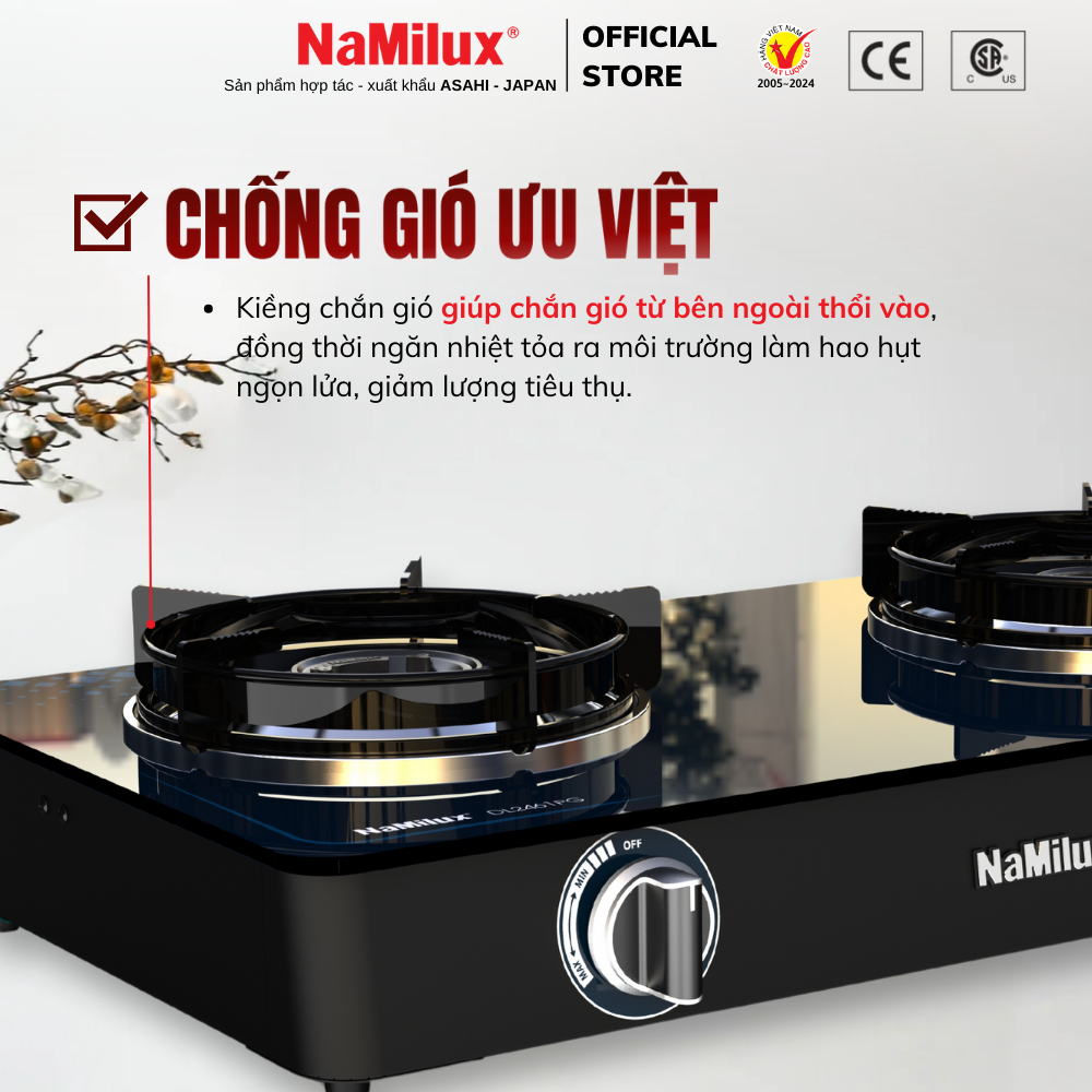 Bếp Gas Đôi Mặt Kính Cao Cấp NaMilux NH-DL3416PG/DL2461PG - Công Suất 2.8 kW/giờ/lò phải - Kiềng Bếp Tráng Men -Hàng Chính Hãng