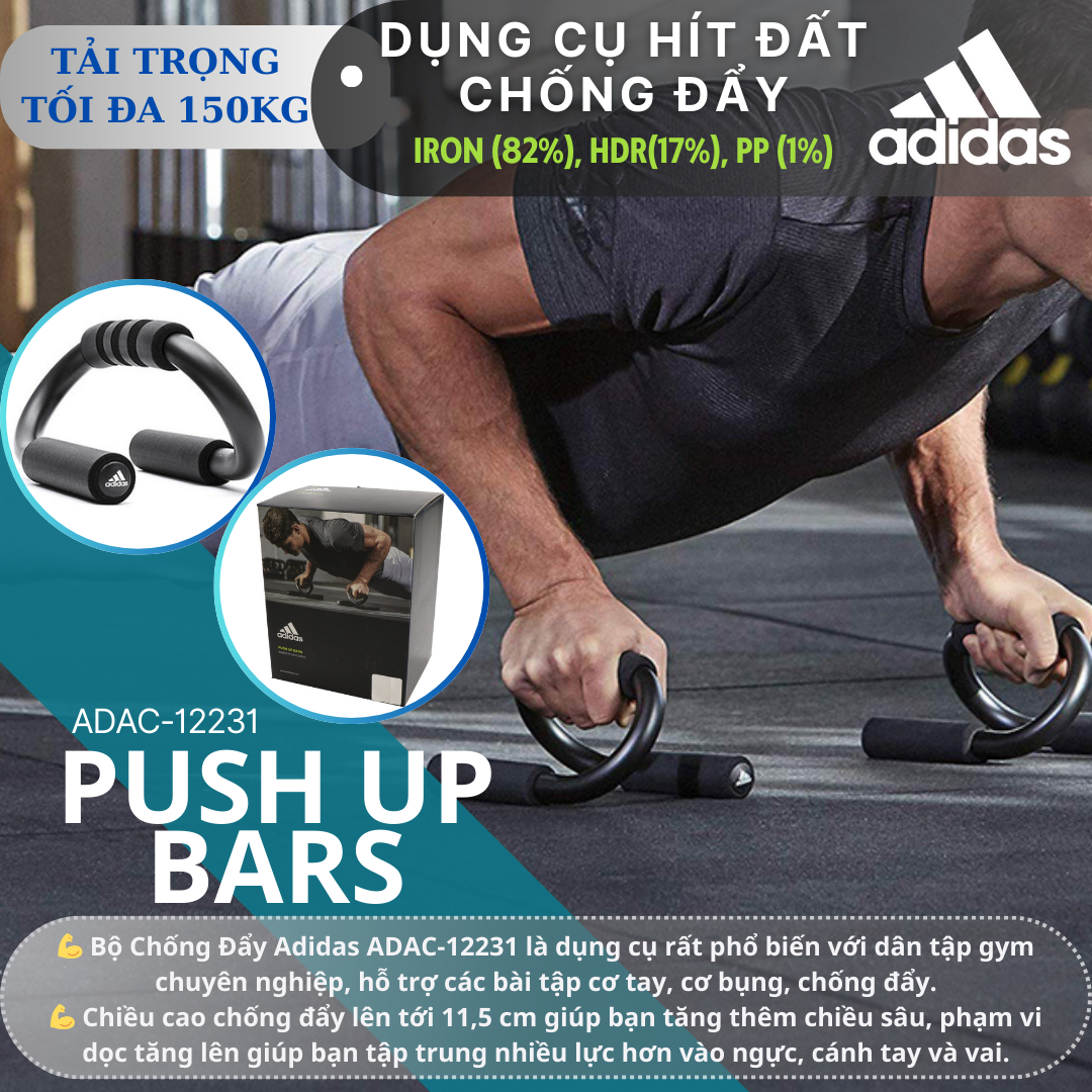 Dụng Cụ Hít Đất, Chống Đẩy Chính Hãng ADIDAS ADAC-12231 Push Up Bars (1 Cặp) - Chịu tải đến 150Kg